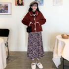 Single-breasted Coat / Floral-pattern Midi A-line Skirt