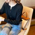 Crew-neck Button-up Knit Top In 5 Colors