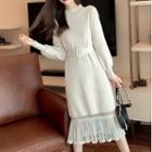 Mesh Hem Midi A-line Sweater Dress