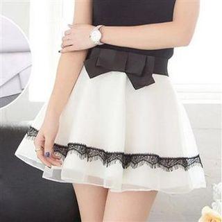 Bow-accent Paneled A-line Skirt White - One Size