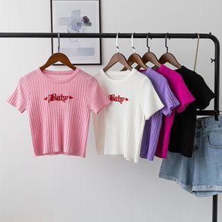 Short-sleeve Letter Embroidery Knit Top