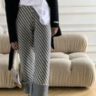 Striped Knit Boot-cut Pants Black & White - One Size