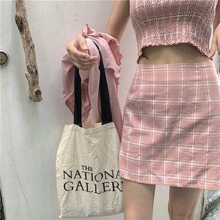 Set: Plaid Cropped Tube Top + A-line Mini Skirt