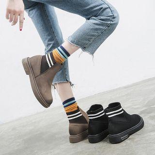 Faux Leather Striped Short Boots