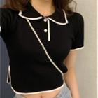 Short-sleeve Cropped Polo Knit Top