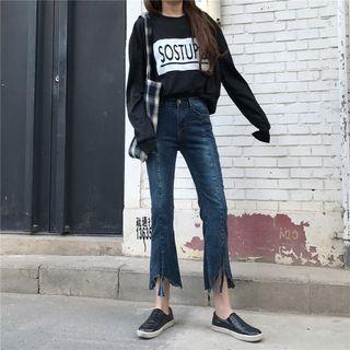 Distressed Hem Boot Cut Jeans
