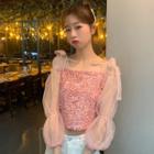 Long-sleeve Cold Shoulder Mesh Top