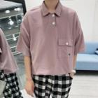 Elbow-sleeve Pocketed Polo Shirt