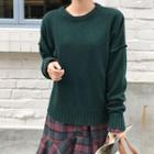 Seam Drop-shoulder Loose-fit Sweater Dark Green - One Size