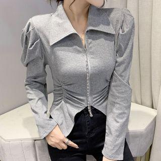 Long-sleeve Collared Asymmetrical T-shirt