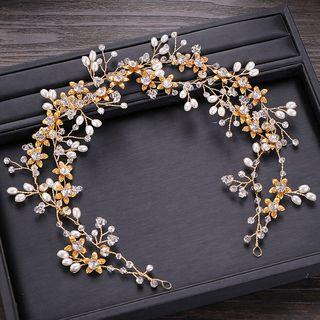 Rhinestone Faux Pearl Headpiece Gold - One Size