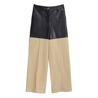Two-tone Straight Leg Pants Black & Almond - One Size