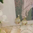 Cat Eye Stone Earring 1 Pair - White & Gold - One Size