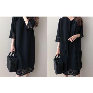 Round-neck Perforated-detail Midi Dress