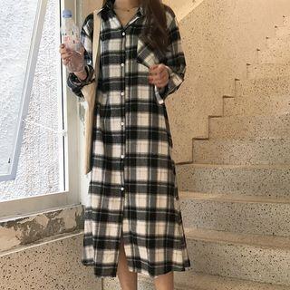 Plaid Midi Shirtdress Plaid - Black & White - One Size