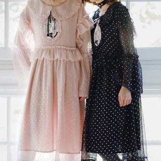 Long-sleeve Face Print Midi A-line Dress