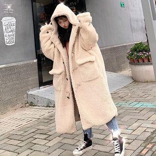 Long Faux Shearling Hooded Duffle Jacket