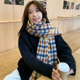 Plaid Scarf Plaid - Tangerine & Yellow & Blue - One Size