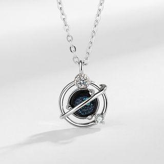 Rhinestone Planet Necklace Silver & Blue - One Size