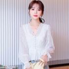Flared-cuff Eyelet Lace Blouse