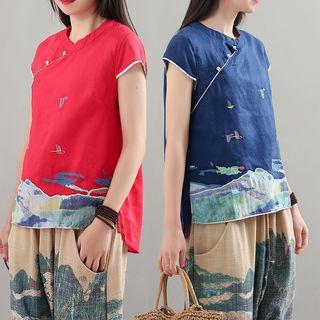 Cap-sleeve Embroidered Top