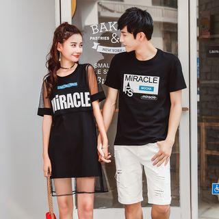 Lettering Short-sleeve Dress / Couple Matching Lettering T-shirt