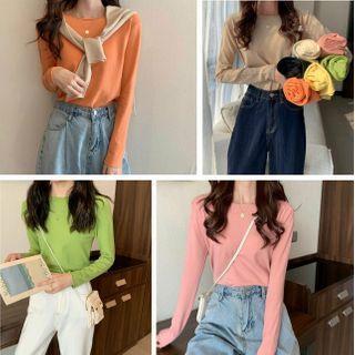 Plain Long-sleeve Knit Top - 7 Colors