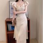 Flutter Sleeve V-neck Pleated Cocktail Dress