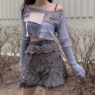 Long-sleeve Panel Cropped Top As Shown In Figure - One Size