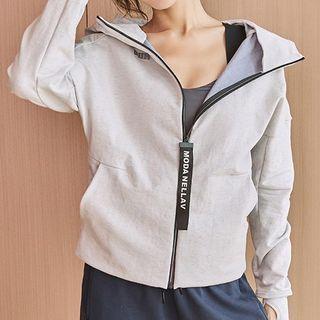 Lettering Hooded Zip-up Sports Jacket