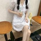 Short-sleeve Floral A-line Shirt Dress