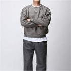 Brushed-fleece Lined Washed Sweatshirt Dark Gray - One Size