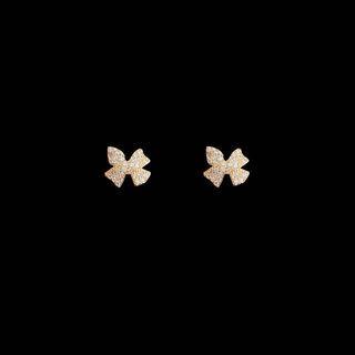Rhinestone Bow Stud Earring 1 Pair - Silver Needle Earings - One Size