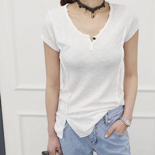 Distressed Seam-trim Slim-fit T-shirt