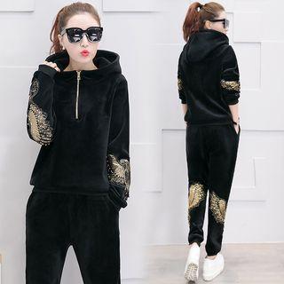 Set: Eagle Embroidered Hoodie + Jogger Pants