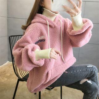 Turtleneck Lettering Fleece Hoodie