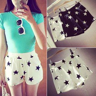 Star Print Band Waist Shorts