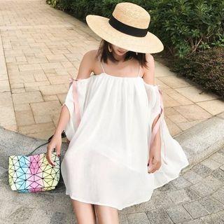 Off Shoulder Elbow-sleeve Chiffon Dress