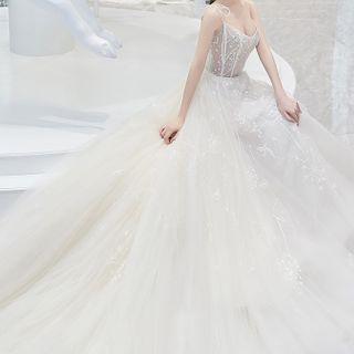 Spaghetti-strap Embroidered Mesh Wedding Gown