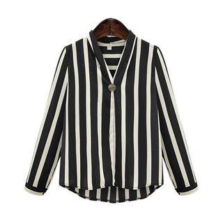 Pinstripe V-neck Chiffon Blouse