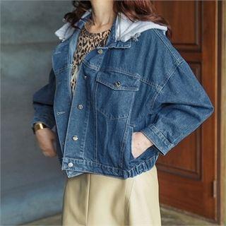 Hooded Band-hem Denim Tucker Jacket Blue - One Size