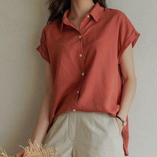 Plain Drop-shoulder Roll-up Shirt