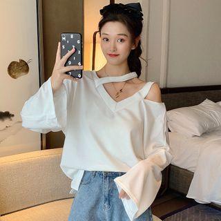 Cold-shoulder Bell-sleeve T-shirt