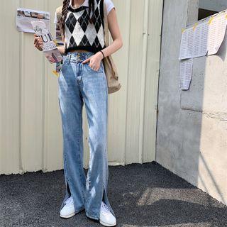 High-waist Cutout Split Jeans