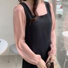 Keyhole-back Balloon-sleeve Satin Blouse