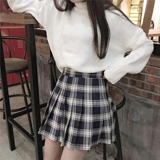 High-waist Check Pleated A-line Skirt