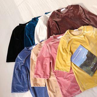 Plain Crewneck Velvet Short-sleeve Top