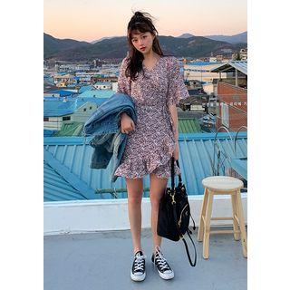 Surplice-wrap Floral Minidress