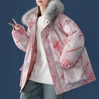 Tie Dye Bear Print Zip-up Parka