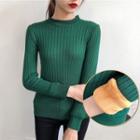 Fleece-lined Long-sleeve Knit Sweater
